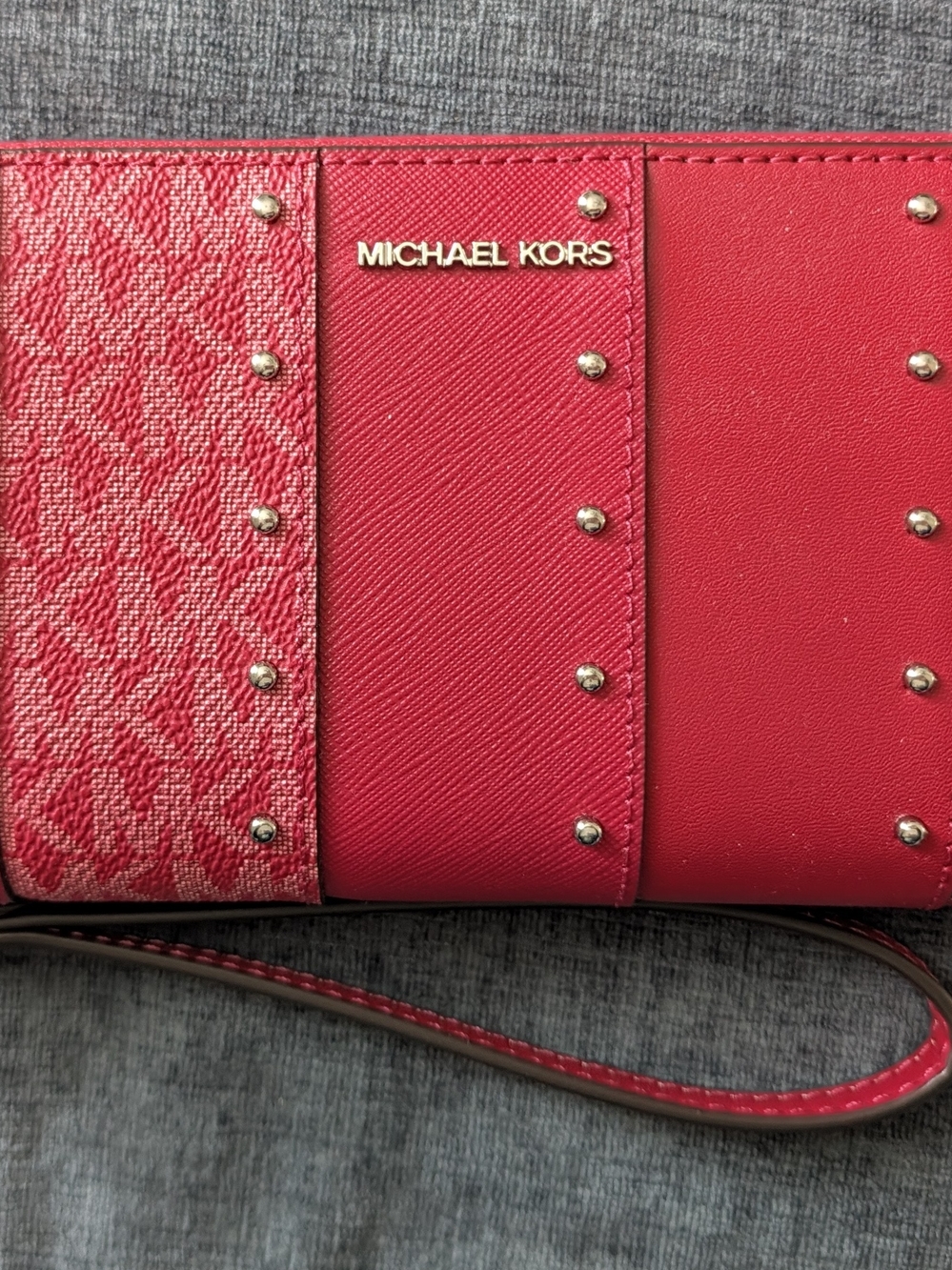 Michael Kors Red Studded Signature Wristlet Clutch NWT